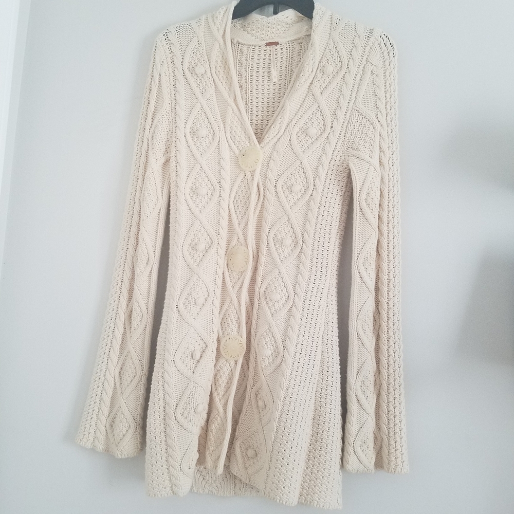 Free People Dress Long Beige Cardigan